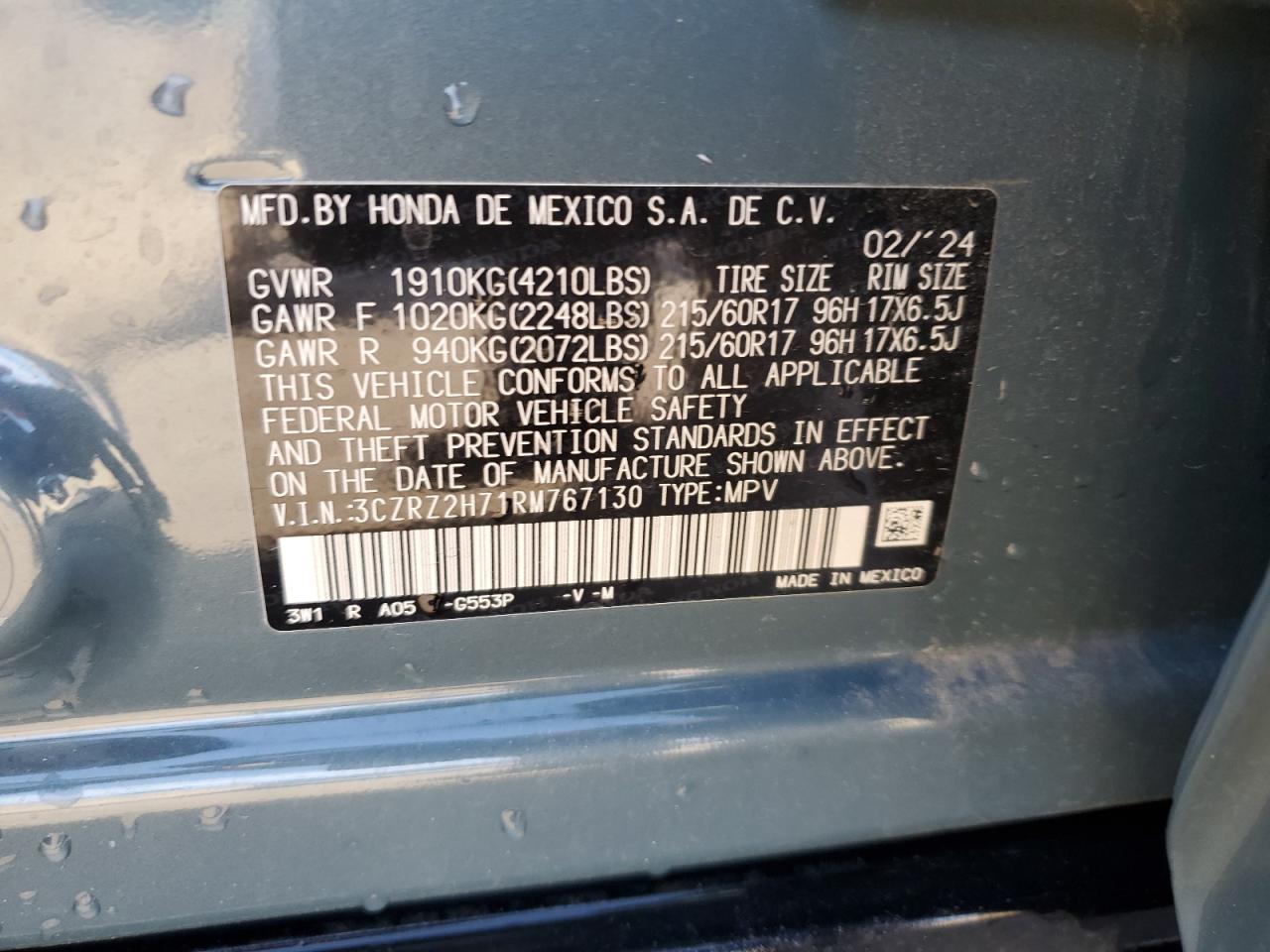 3CZRZ2H71RM767130 HONDA HR-V 2024