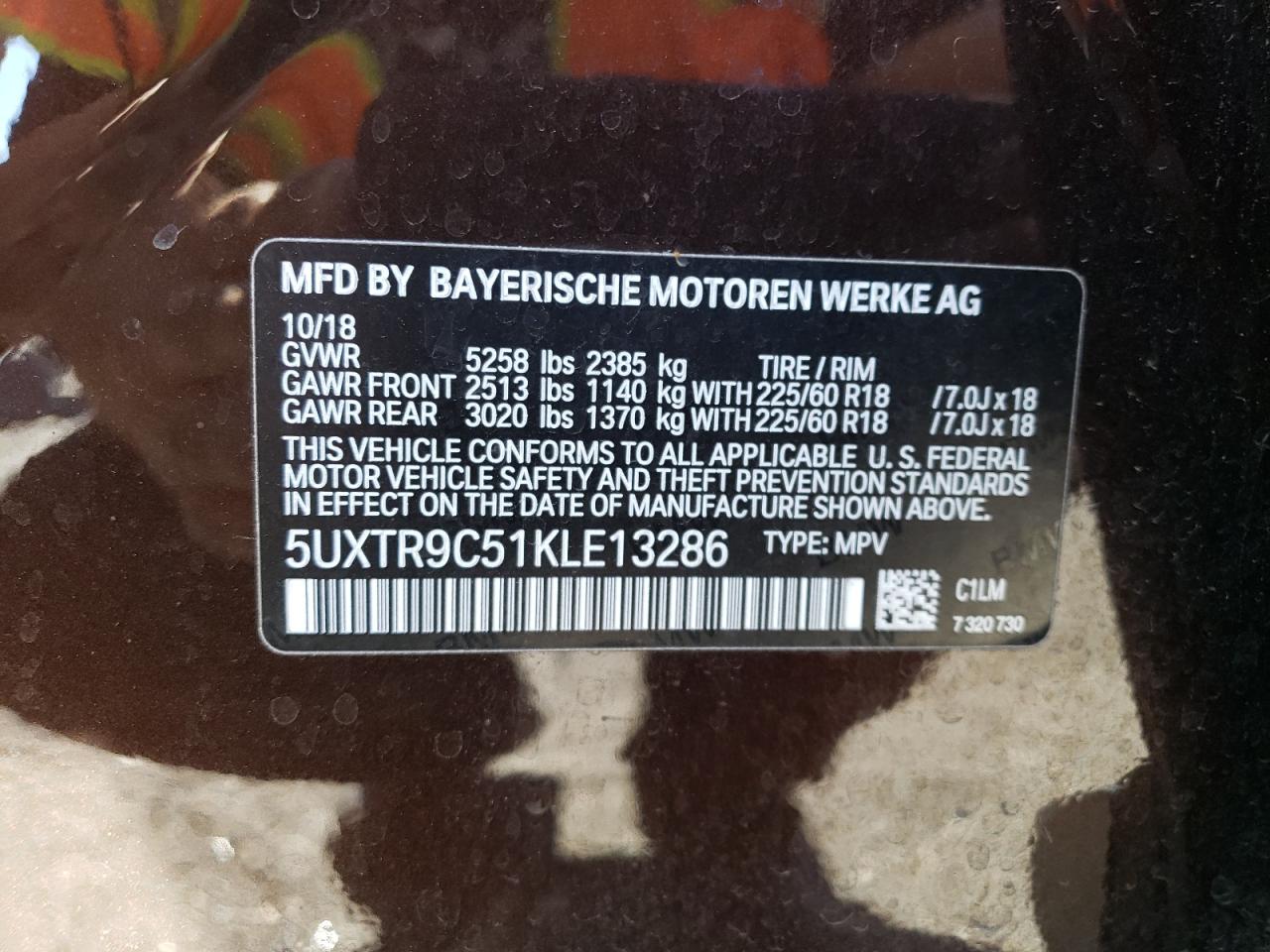 5UXTR9C51KLE13286 2019 BMW X3 xDrive30I