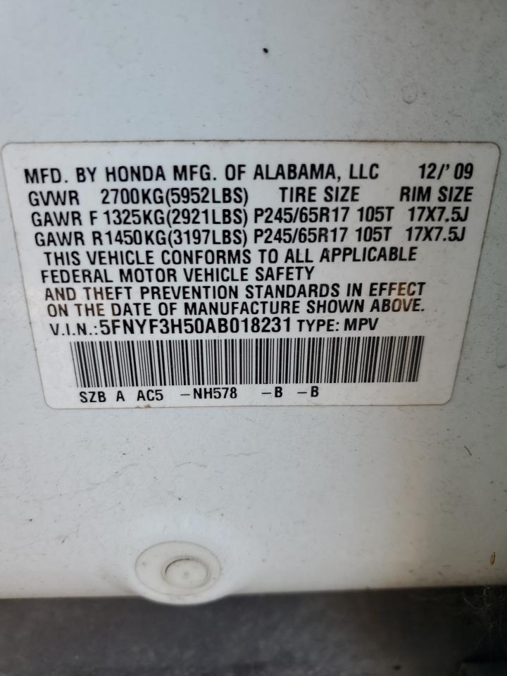 5FNYF3H50AB018231 2010 Honda Pilot Exl