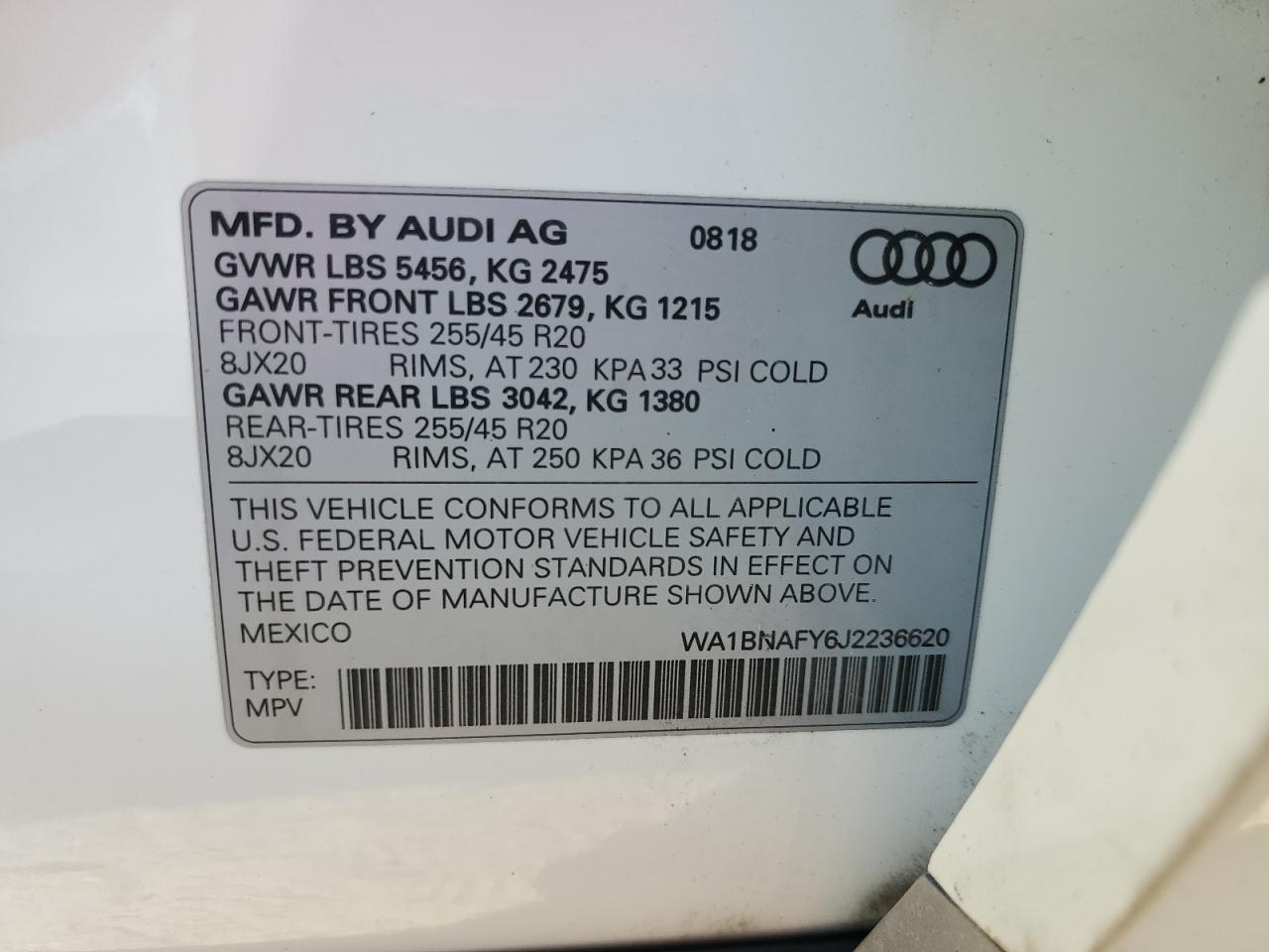 2018 Audi Q5 Premium Plus VIN: WA1BNAFY6J2236620 Lot: 76282954