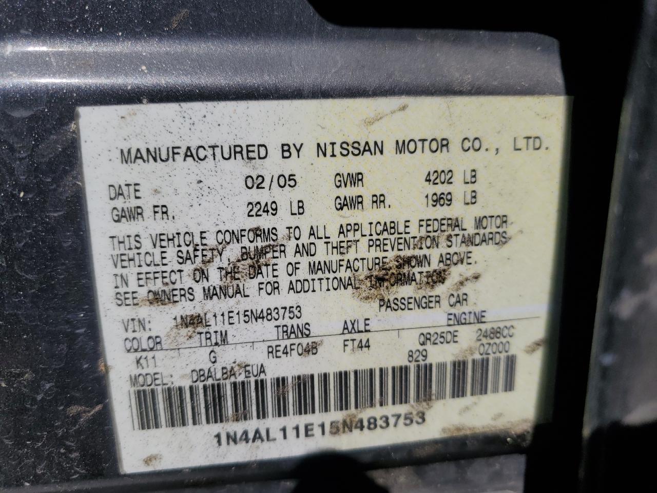 1N4AL11E15N483753 2005 Nissan Altima S