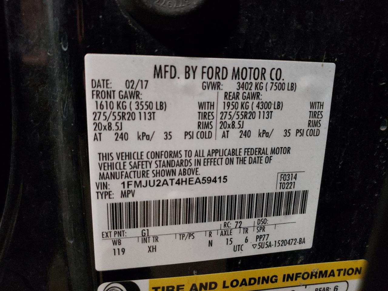 1FMJU2AT4HEA59415 FORD EXPEDITION 2017