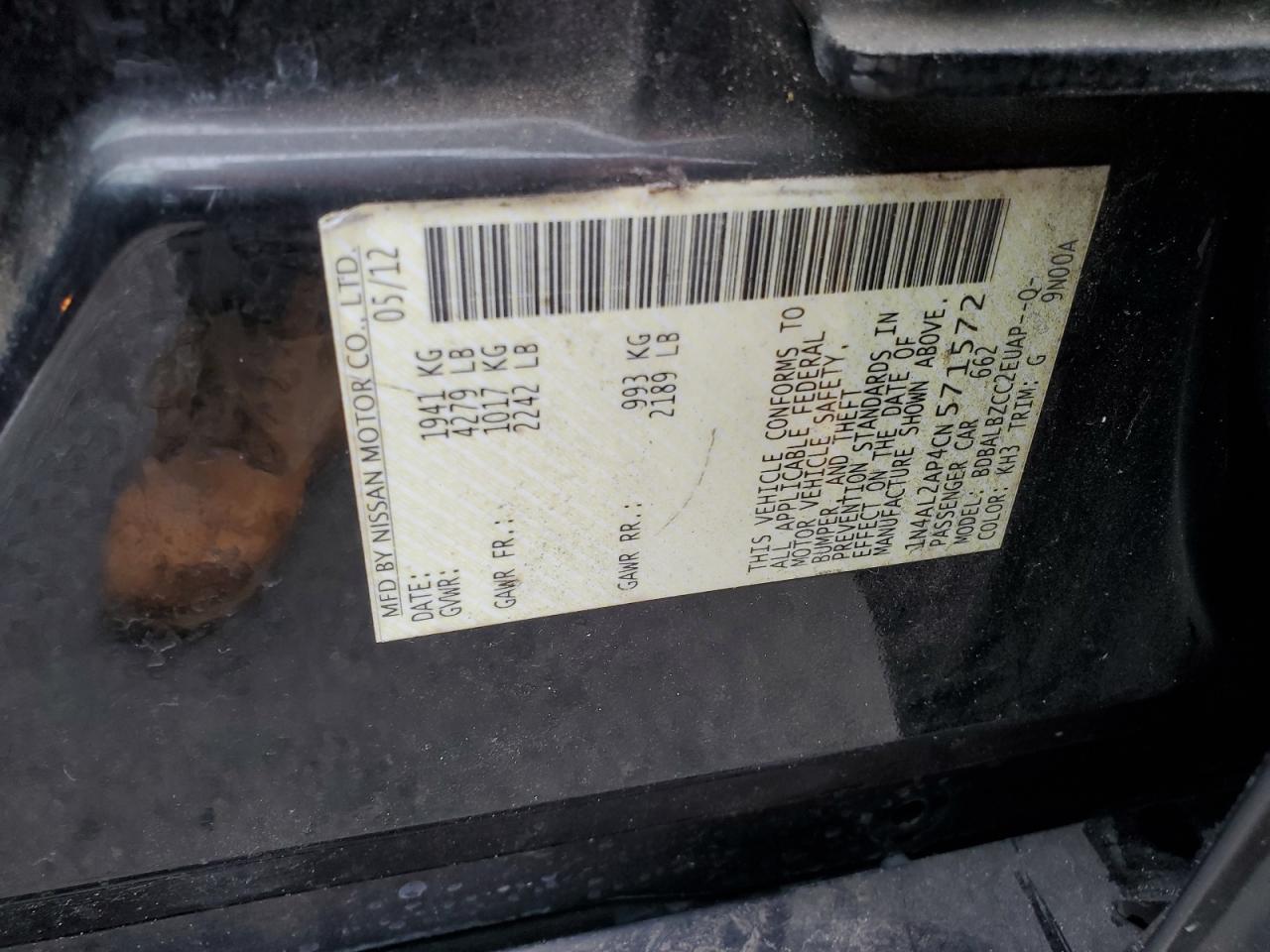 1N4AL2AP4CN571572 2012 Nissan Altima Base