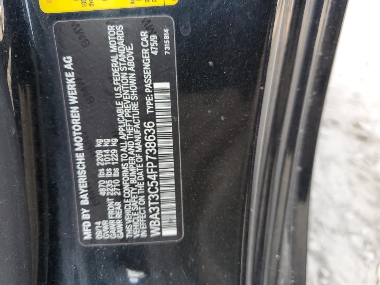 2015 BMW 435 I VIN: WBA3T3C54FP738636 Lot: 75294394