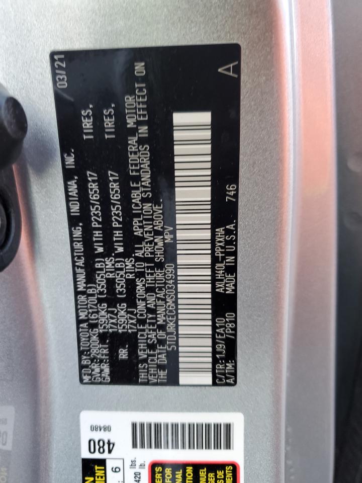 2021 Toyota Sienna Xle VIN: 5TDJRKEC6MS034990 Lot: 77654734