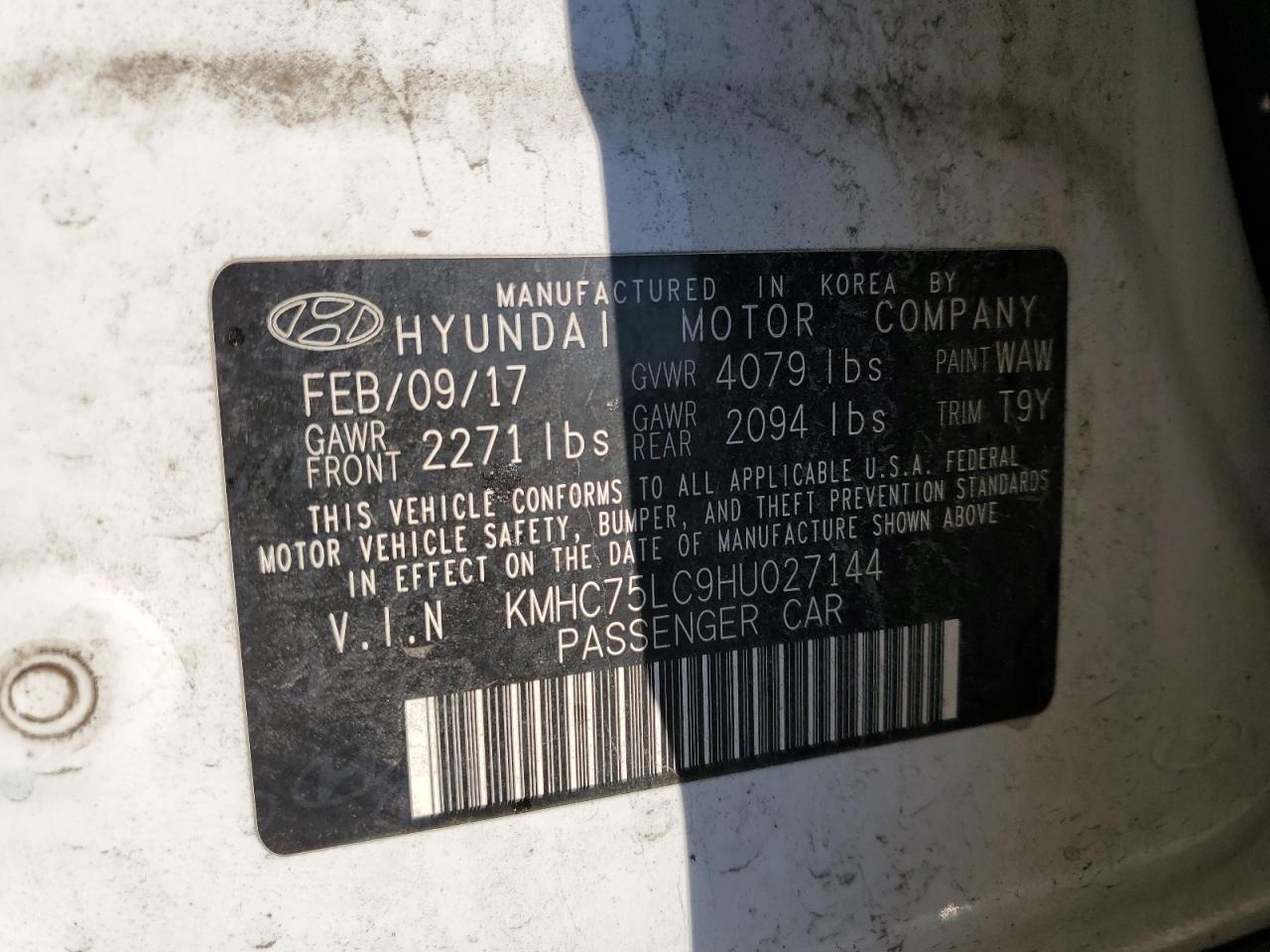 2017 Hyundai Ioniq Sel VIN: KMHC75LC9HU027144 Lot: 75480194