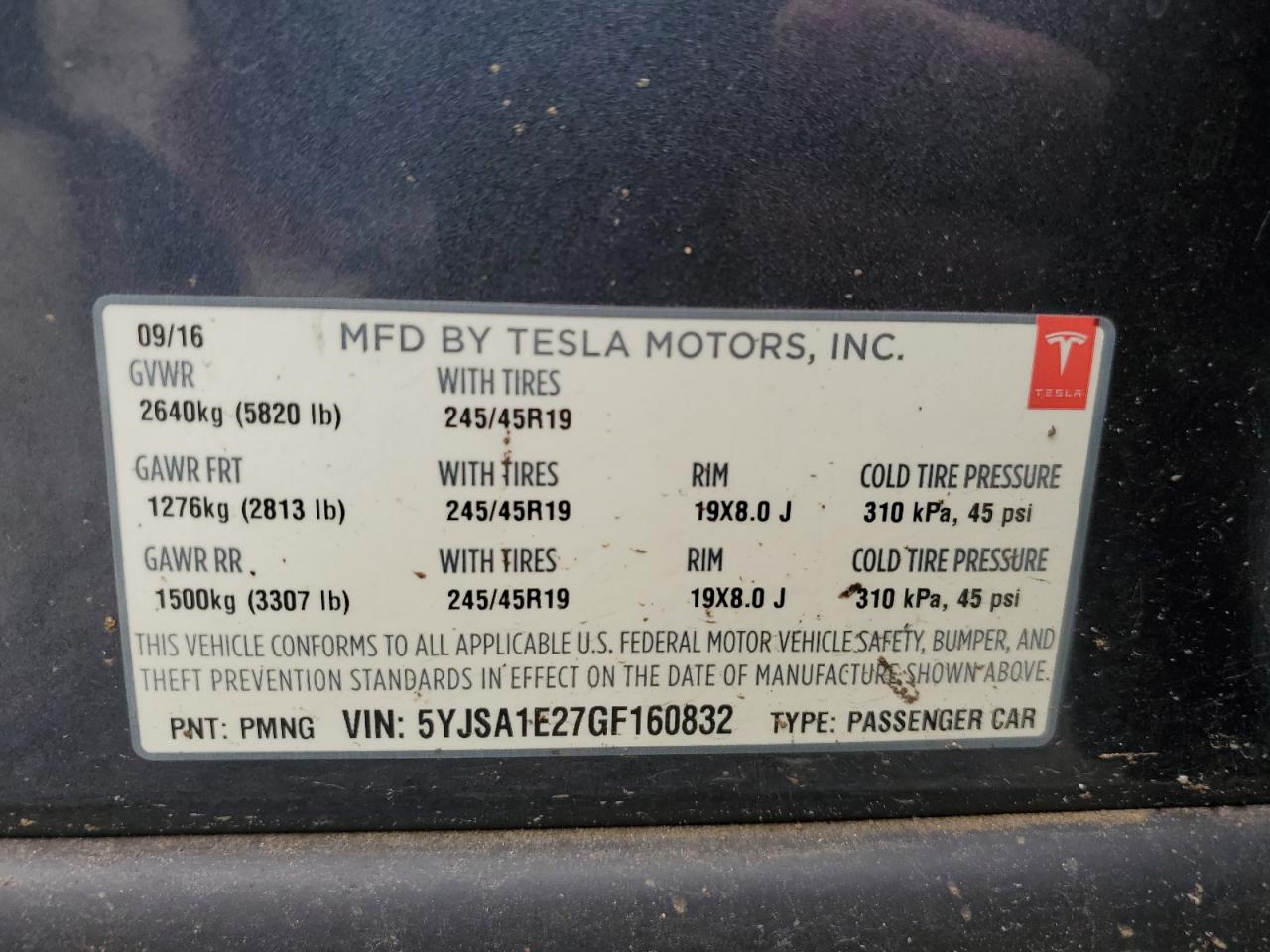 5YJSA1E27GF160832 2016 Tesla Model S