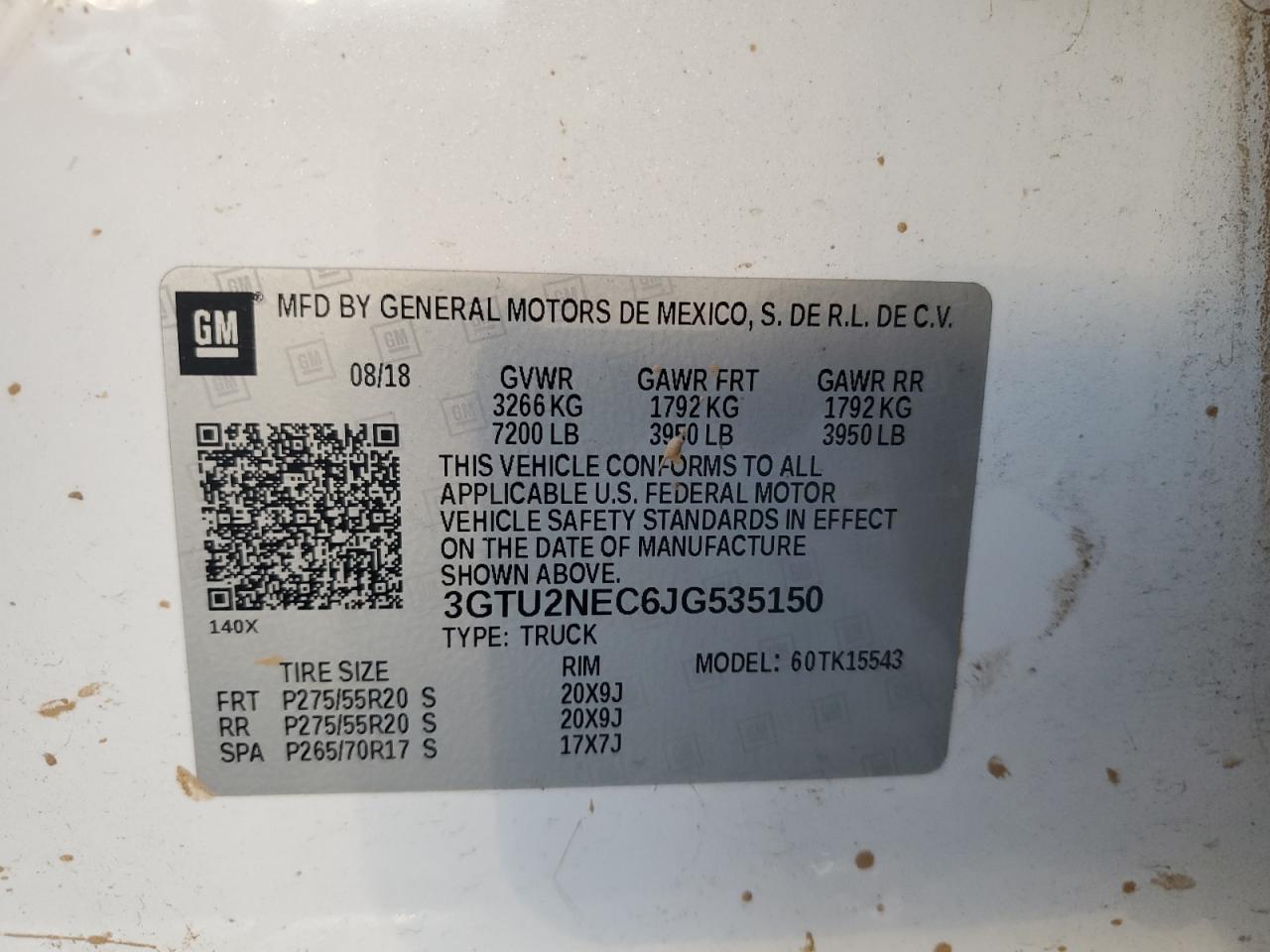 3GTU2NEC6JG535150 2018 GMC Sierra K1500 Slt