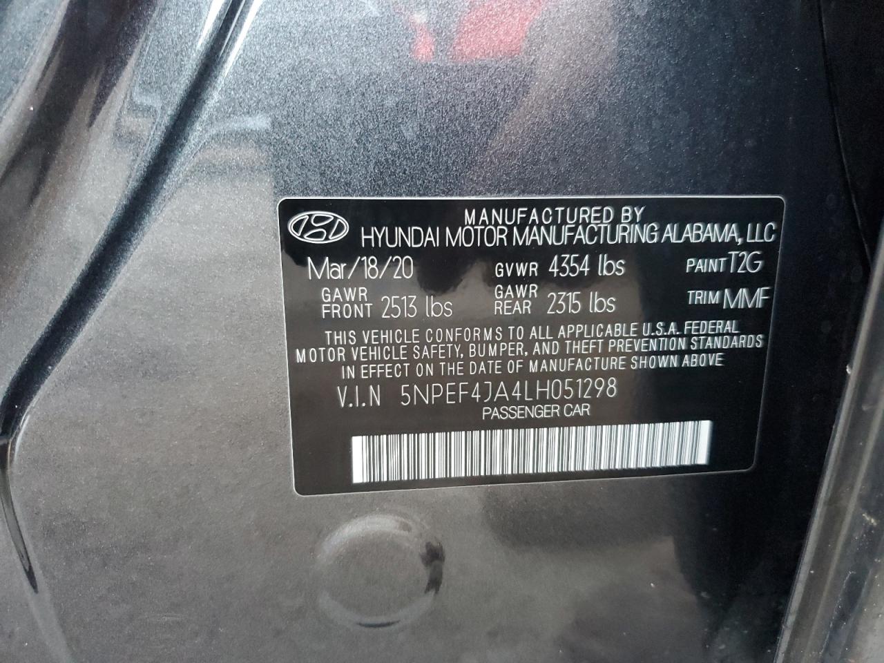 5NPEF4JA4LH051298 2020 Hyundai Sonata Sel