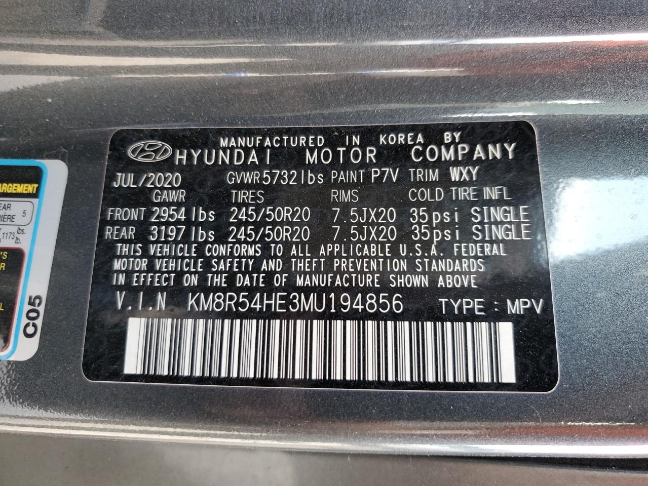 2021 Hyundai Palisade Limited VIN: KM8R54HE3MU194856 Lot: 78224544