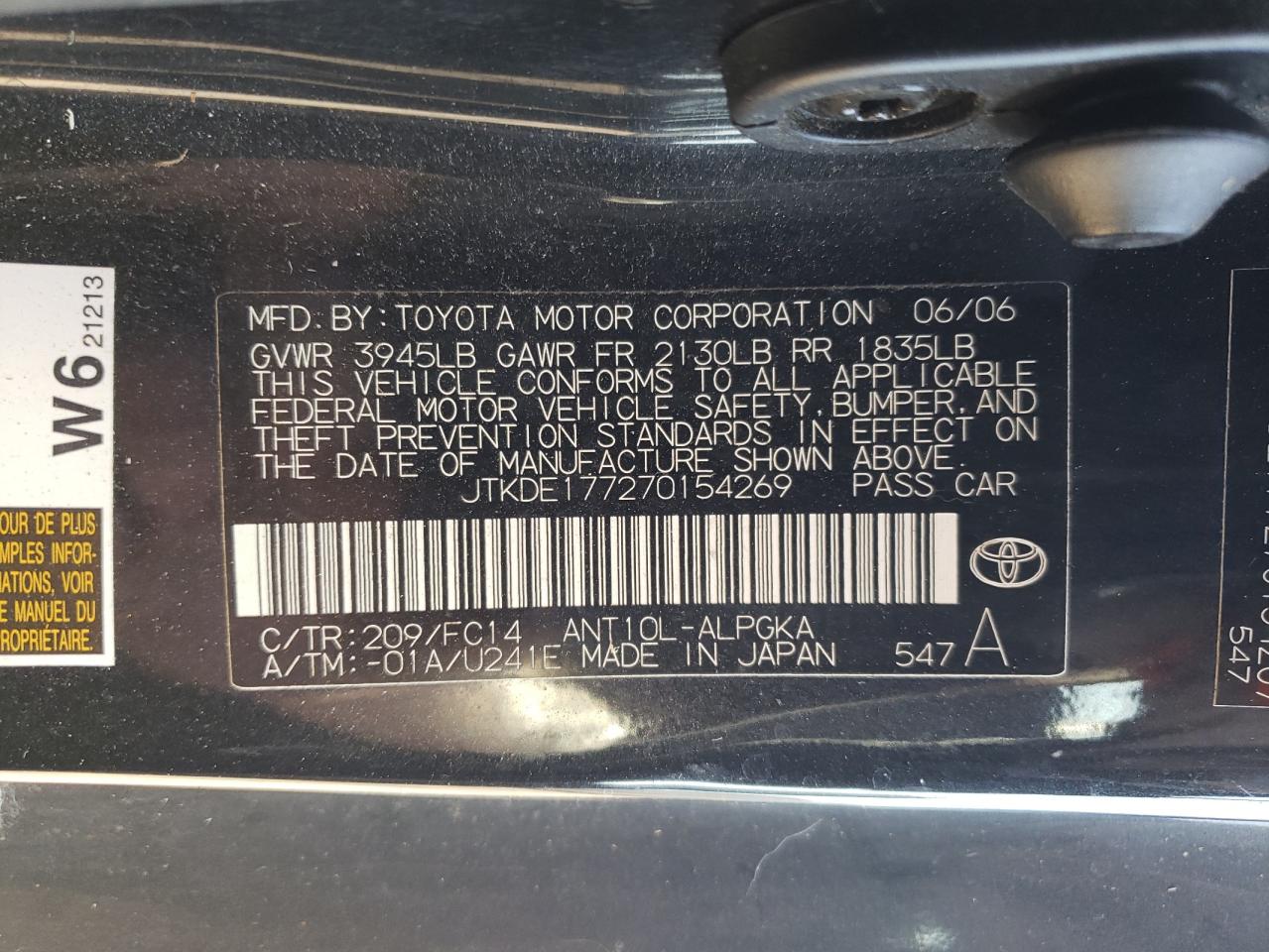 JTKDE177270154269 2007 Toyota Scion Tc