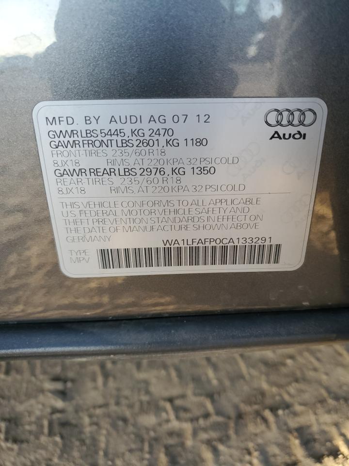 2012 Audi Q5 Premium Plus VIN: WA1LFAFP0CA133291 Lot: 78385184