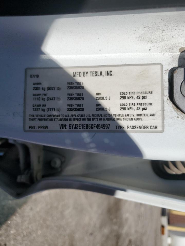 5YJ3E1EB6KF454997 2019 Tesla Model 3