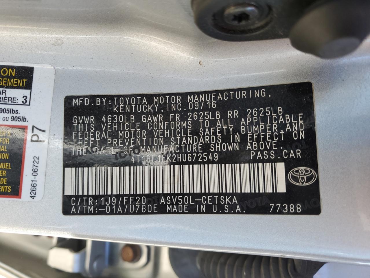 4T1BF1FK2HU672549 2017 TOYOTA CAMRY - Image 14