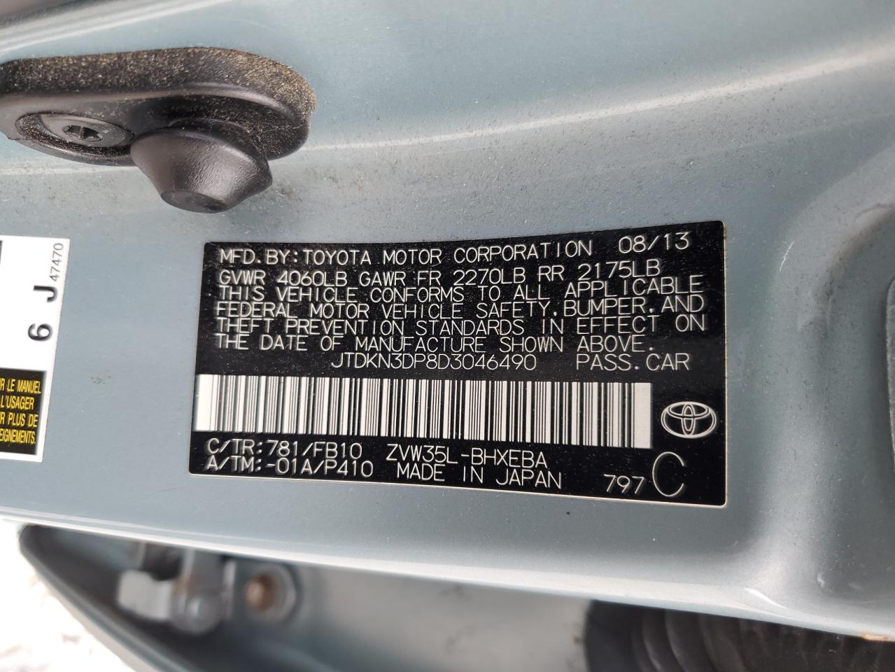 JTDKN3DP8D3046490 2013 Toyota Prius Plug-In