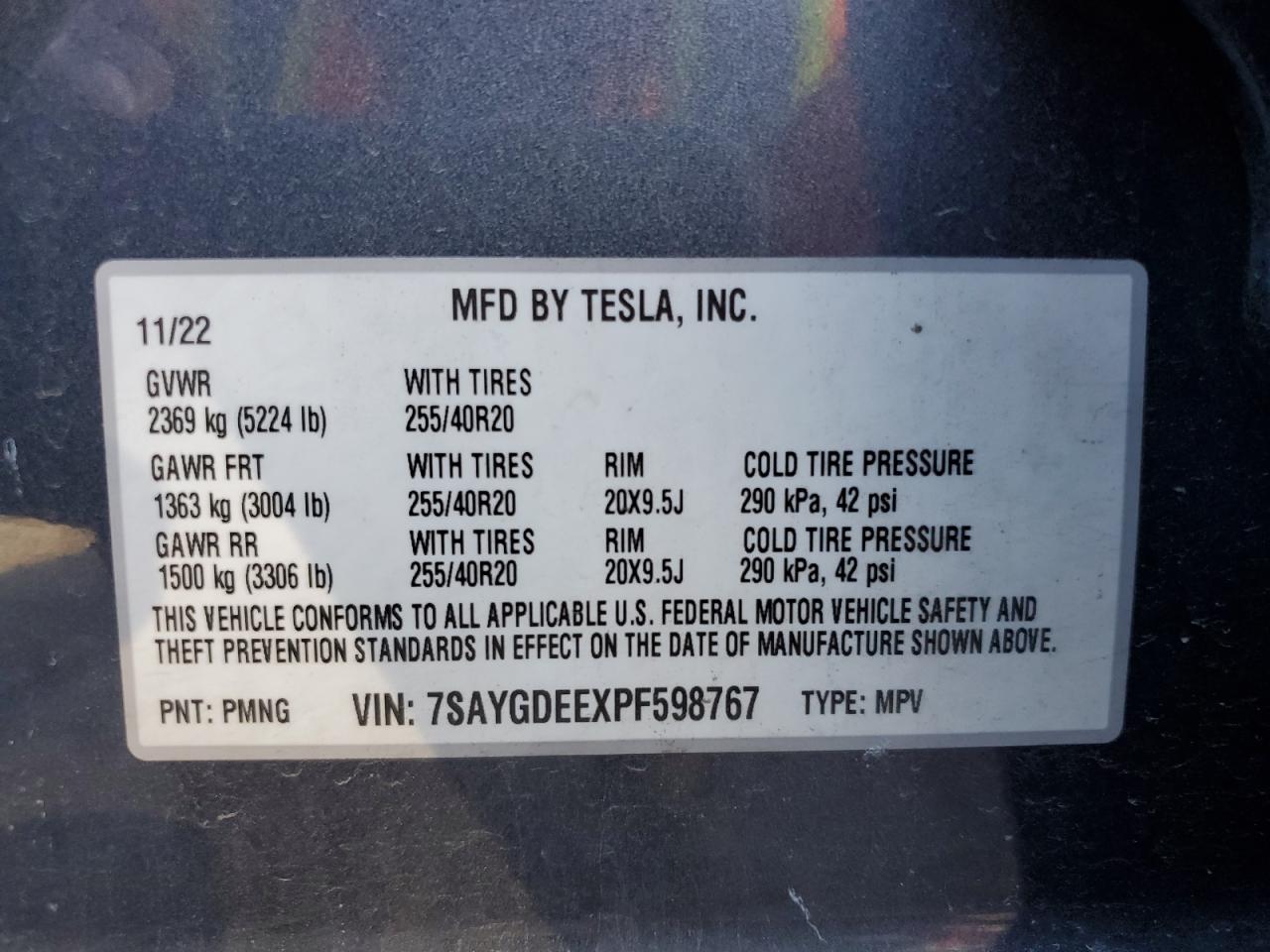 2023 Tesla Model Y VIN: 7SAYGDEEXPF598767 Lot: 76554104