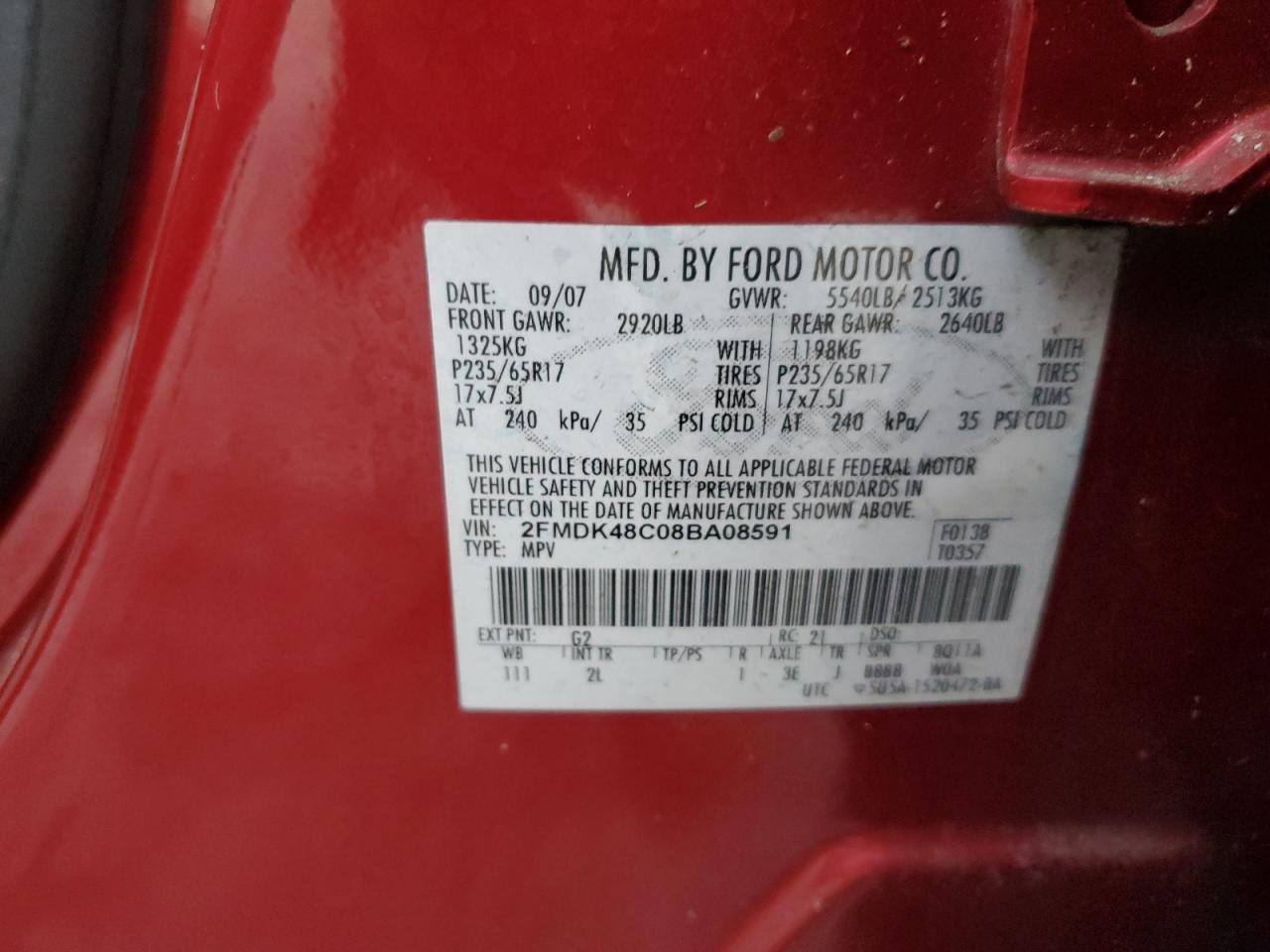 2FMDK48C08BA08591 2008 Ford Edge Sel