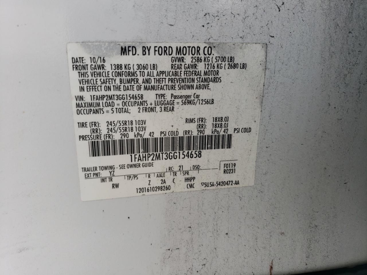 1FAHP2MT3GG154658 2016 Ford Taurus Police Interceptor