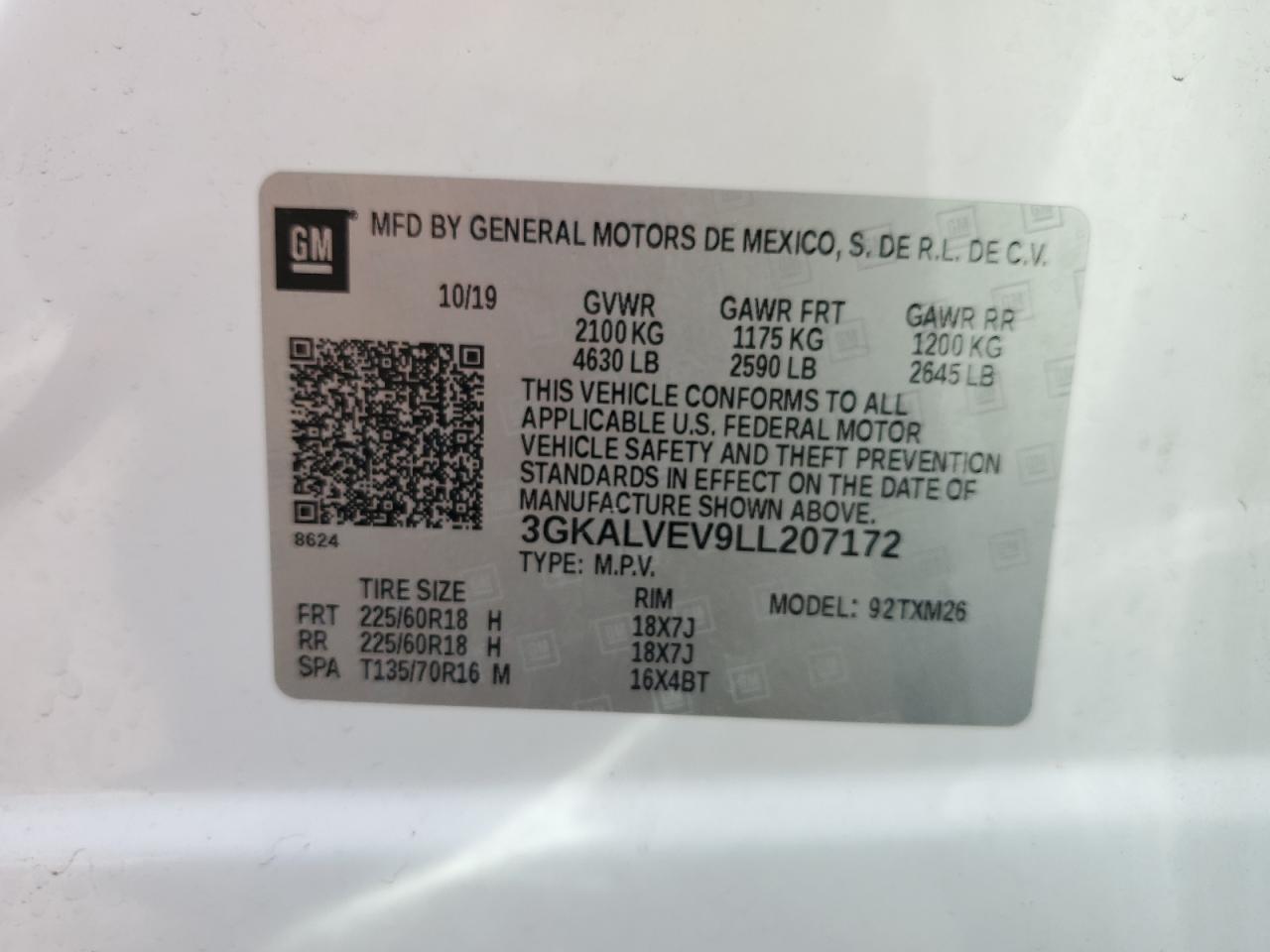 3GKALVEV9LL207172 2020 GMC Terrain Slt