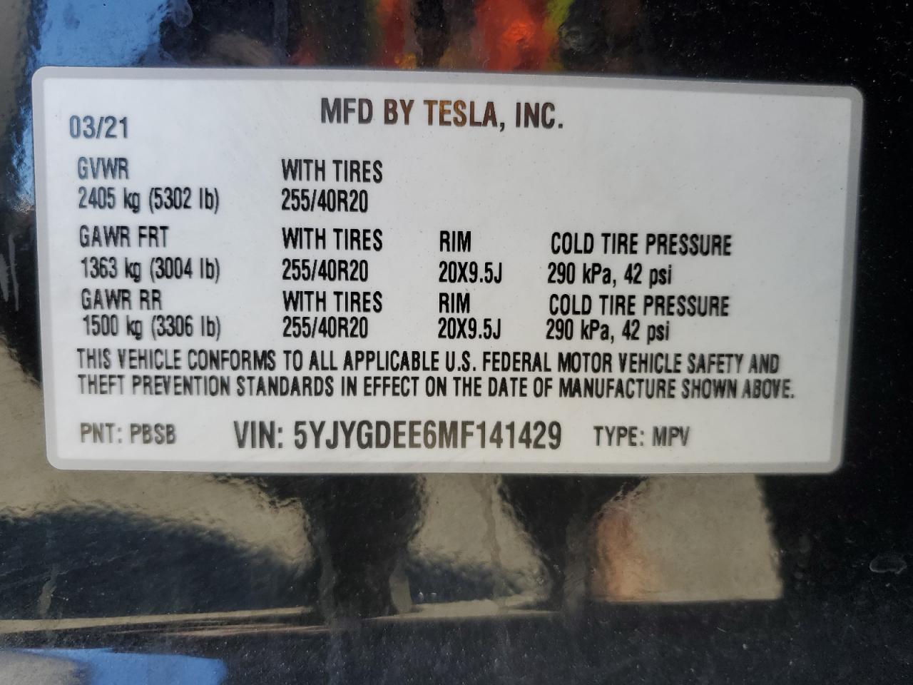 VIN 5YJYGDEE6MF141429 2021 TESLA MODEL Y no.12