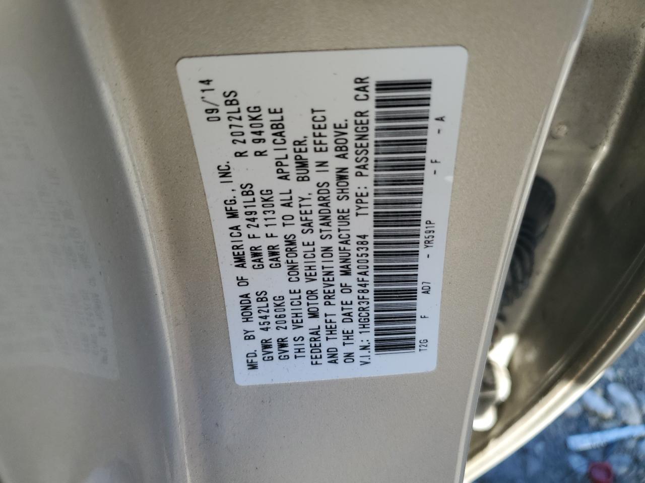 1HGCR3F84FA005384 2015 Honda Accord Exl