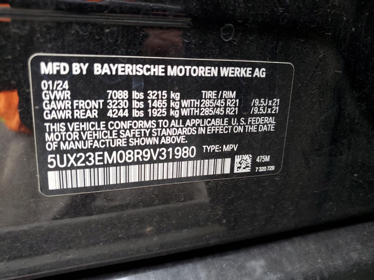 2024 BMW X7 xDrive40I VIN: 5UX23EM08R9V31980 Lot: 76044774