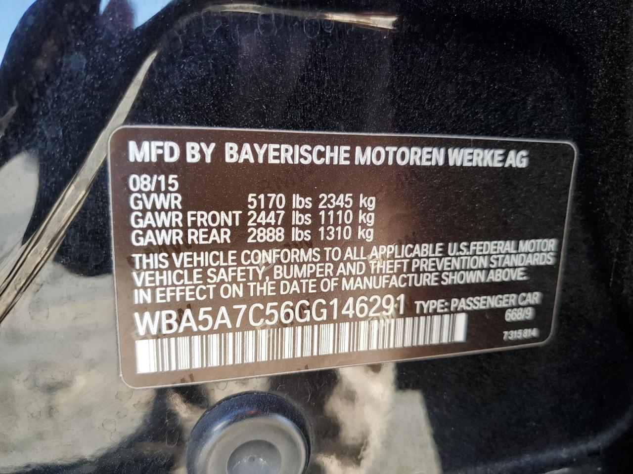 VIN WBA5A7C56GG146291 2016 BMW 5 SERIES no.12