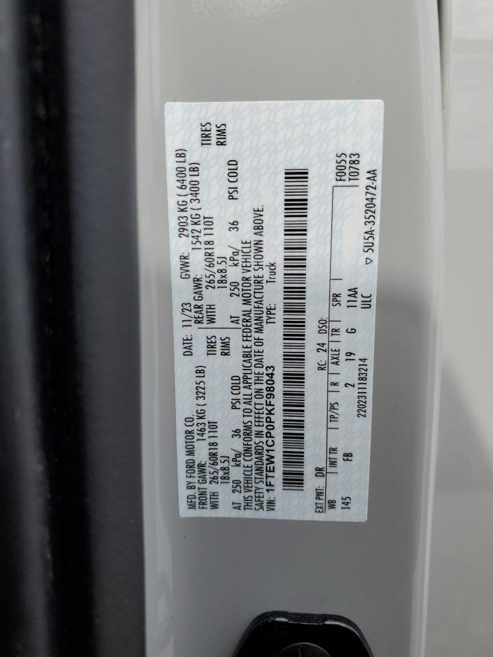 2023 Ford F150 Supercrew VIN: 1FTEW1CP0PKF98043 Lot: 73871774