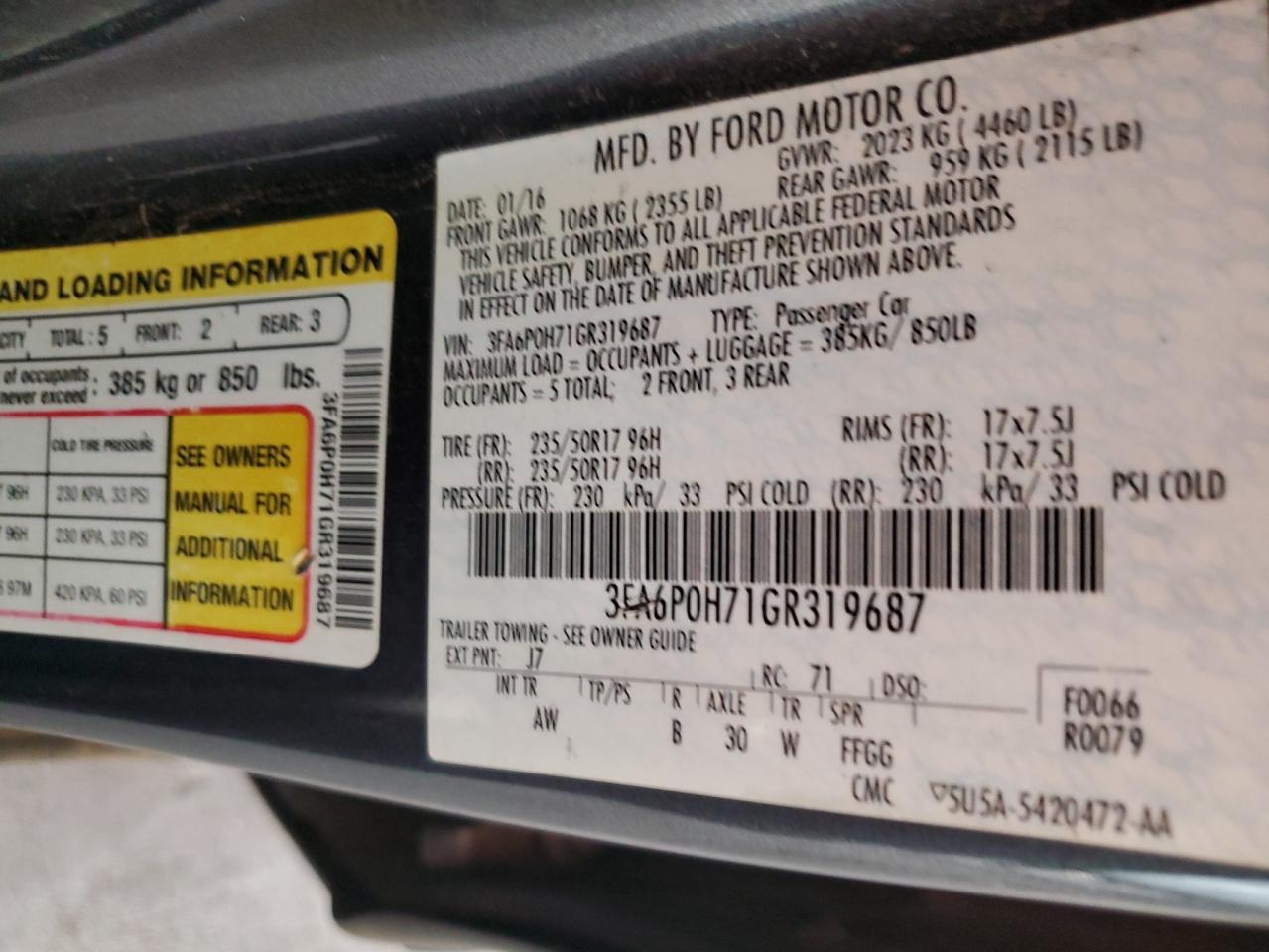 3FA6P0H71GR319687 2016 FORD FUSION - Image 12