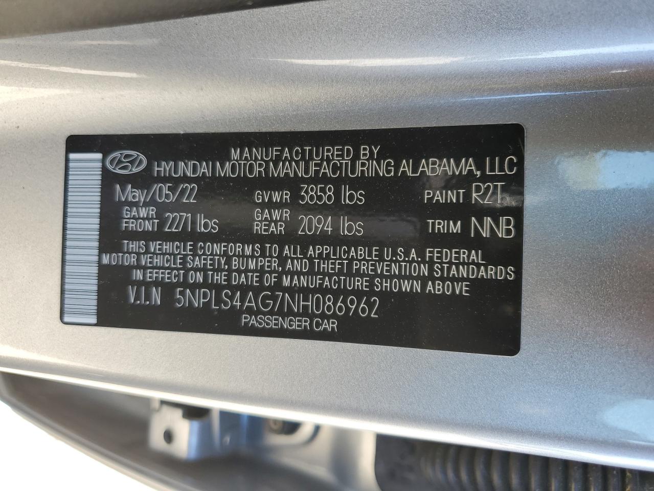 5NPLS4AG7NH086962 2022 Hyundai Elantra Sel