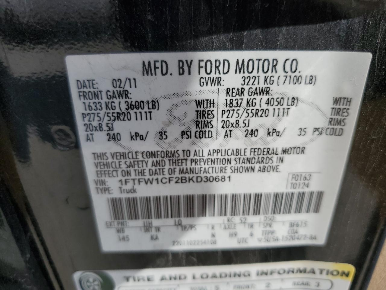 2011 Ford F150 Supercrew VIN: 1FTFW1CF2BKD30681 Lot: 74494964