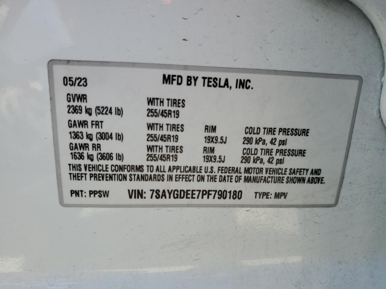 7SAYGDEE7PF790180 2023 Tesla Model Y