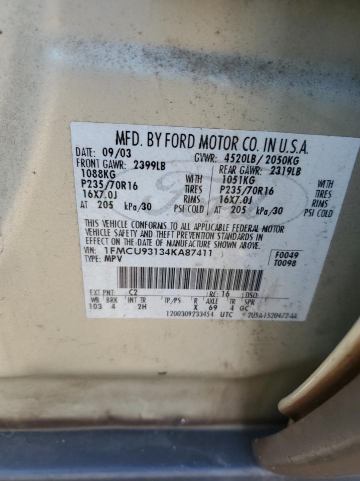 2004 Ford Escape Xlt VIN: 1FMCU93134KA87411 Lot: 78862694