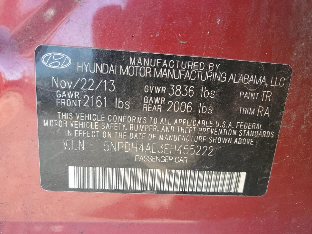 5NPDH4AE3EH455222 2014 Hyundai Elantra Se