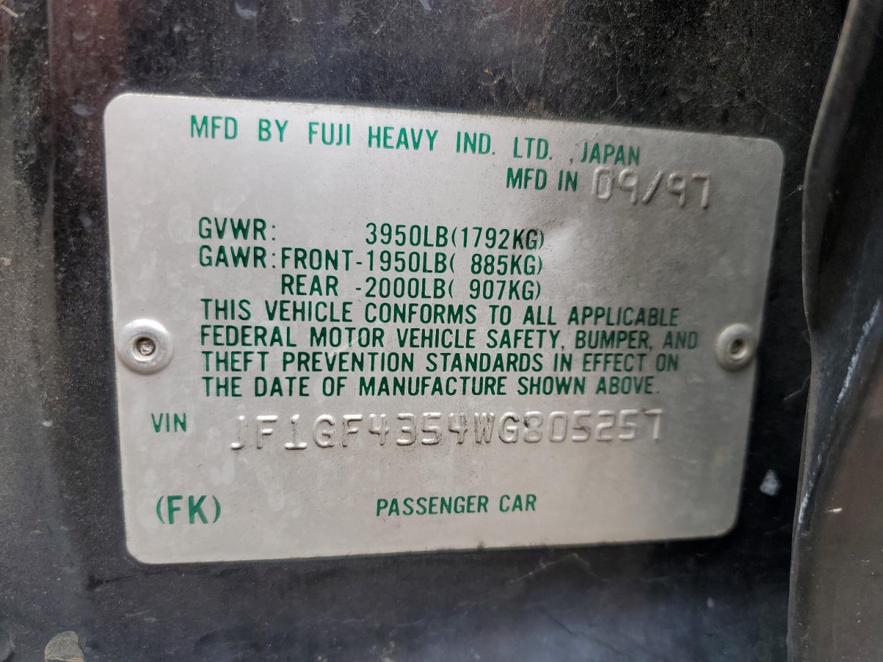 JF1GF4354WG805257 1998 Subaru Impreza L