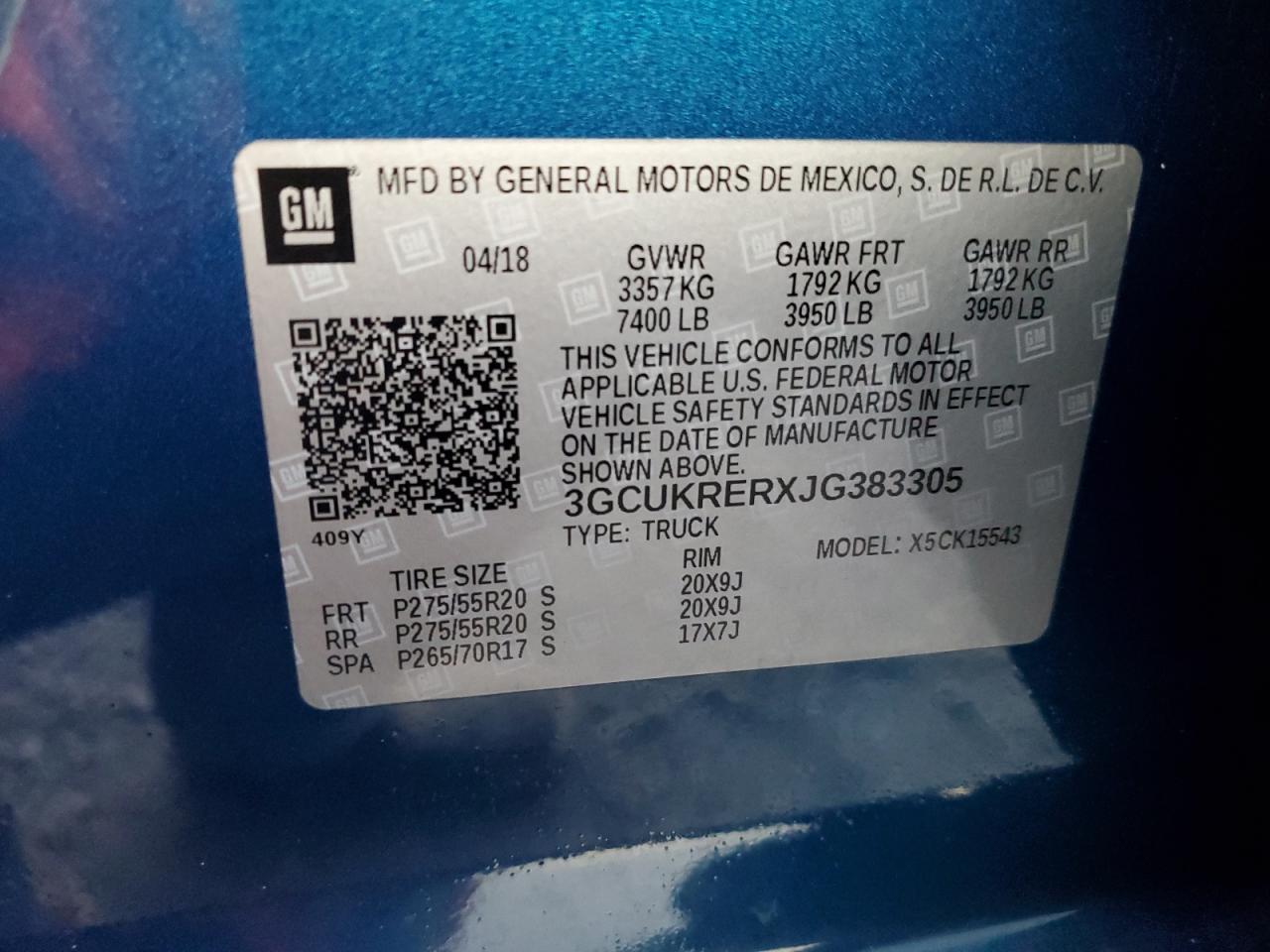 2018 Chevrolet Silverado K1500 Lt VIN: 3GCUKRERXJG383305 Lot: 75668444