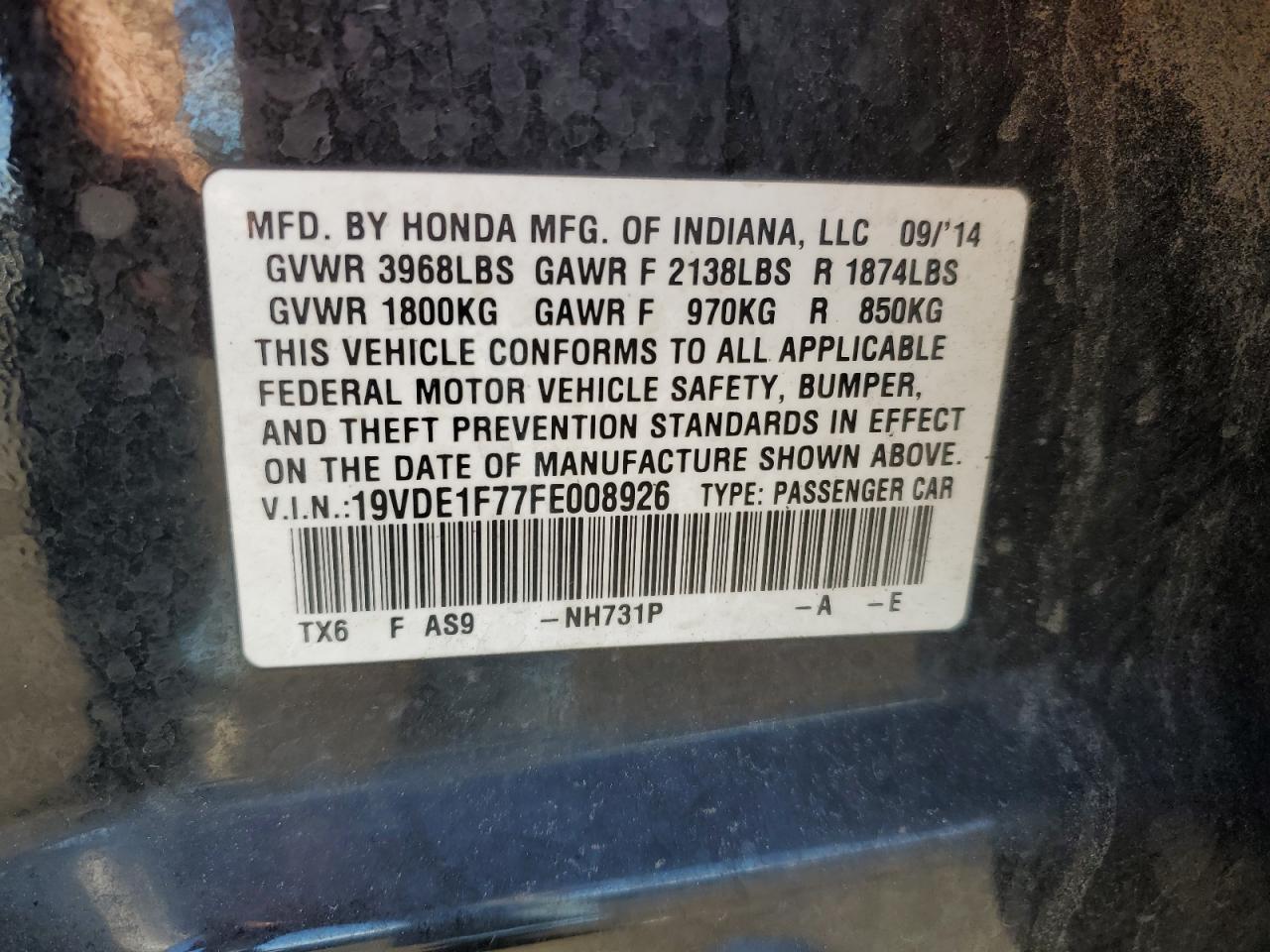 VIN 19VDE1F77FE008926 2015 ACURA ILX no.13