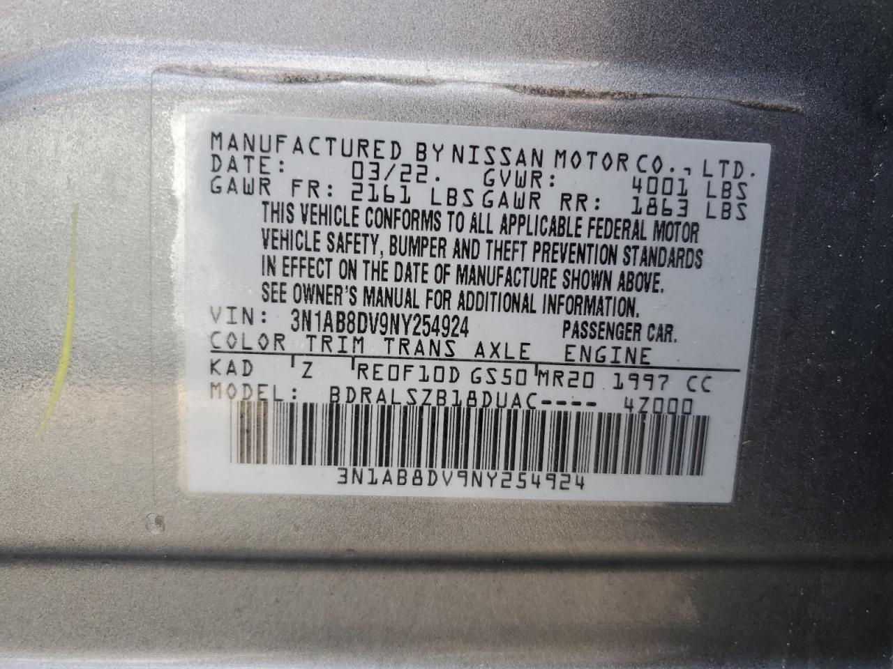 2022 Nissan Sentra Sr VIN: 3N1AB8DV9NY254924 Lot: 73867194