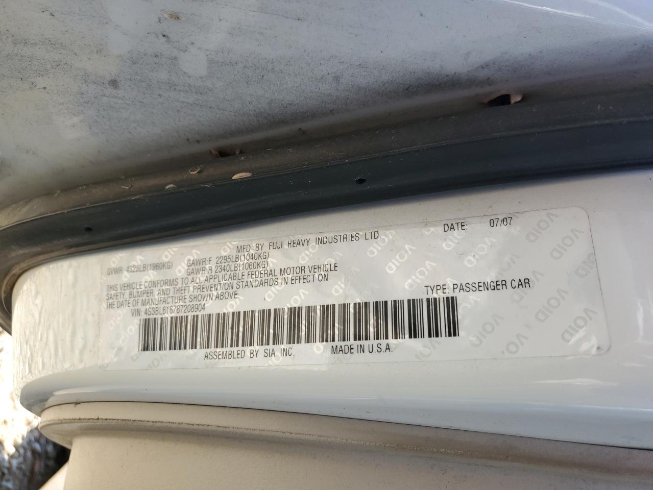 4S3BL616787208904 2008 Subaru Legacy 2.5I