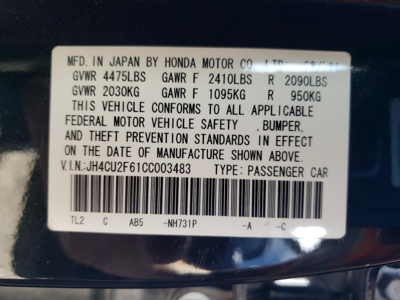 2012 Acura Tsx Tech VIN: JH4CU2F61CC003483 Lot: 78082574