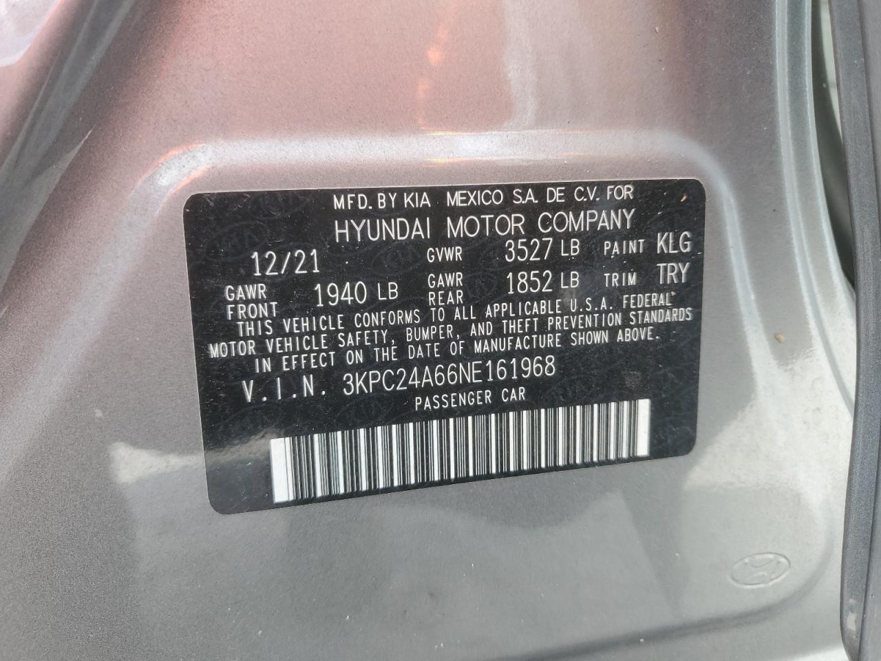 2022 Hyundai Accent Se VIN: 3KPC24A66NE161968 Lot: 74272764