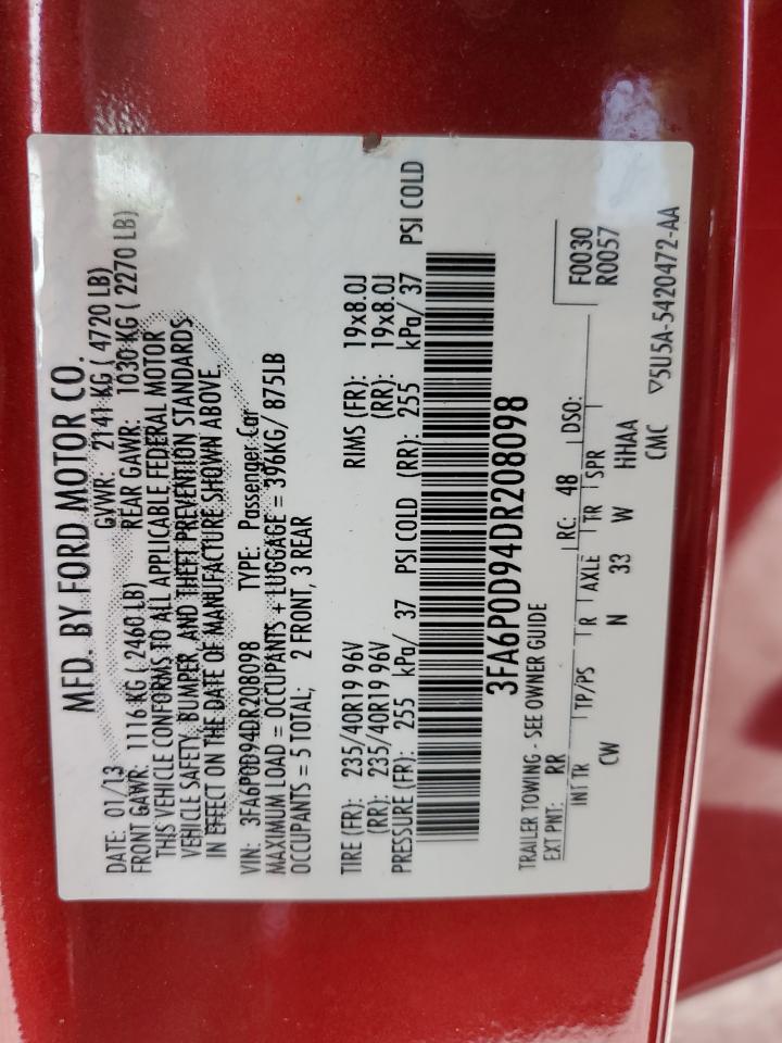 2013 Ford Fusion Titanium VIN: 3FA6P0D94DR208098 Lot: 76124014