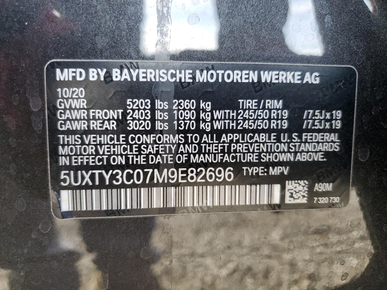 VIN 5UXTY3C07M9E82696 2021 BMW X3 no.13