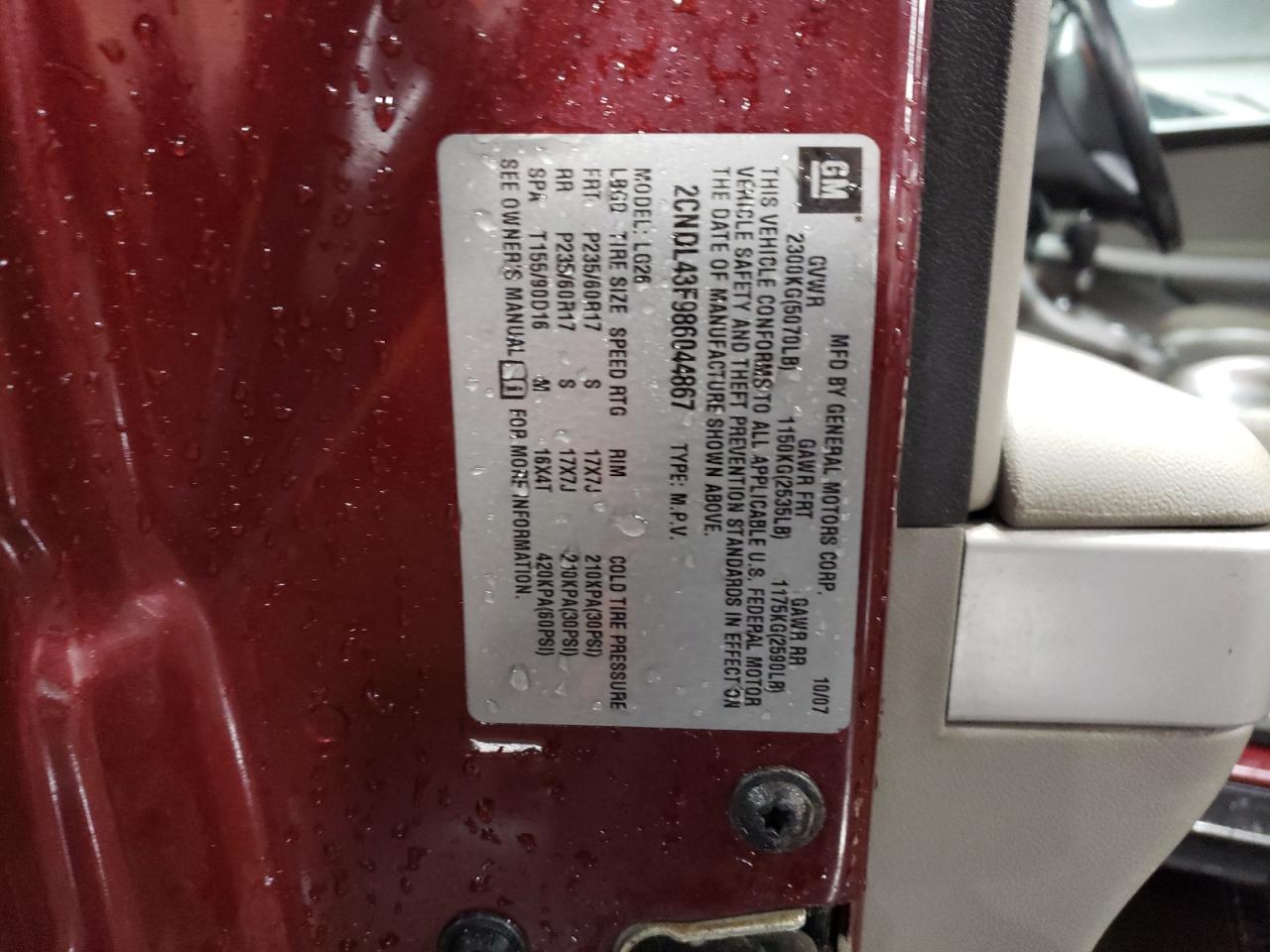 2CNDL43F986044867 2008 Chevrolet Equinox Lt