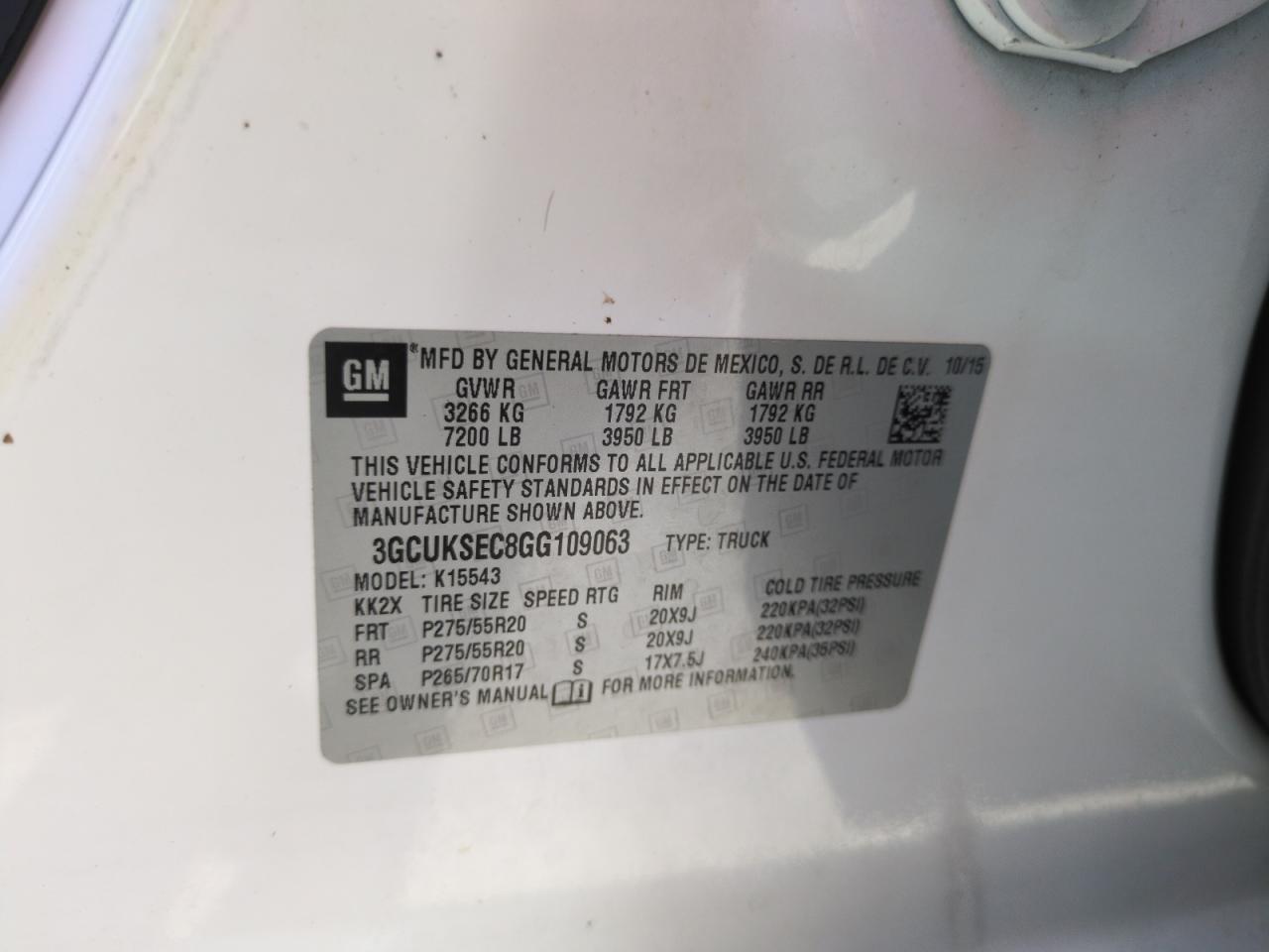 2016 Chevrolet Silverado K1500 Ltz VIN: 3GCUKSEC8GG109063 Lot: 75230264