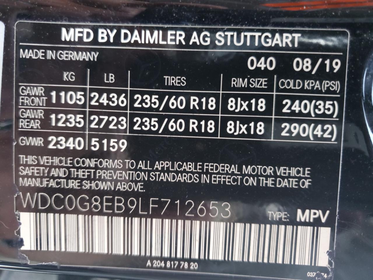 2020 Mercedes-Benz Glc 300 4Matic VIN: WDC0G8EB9LF712653 Lot: 77368974