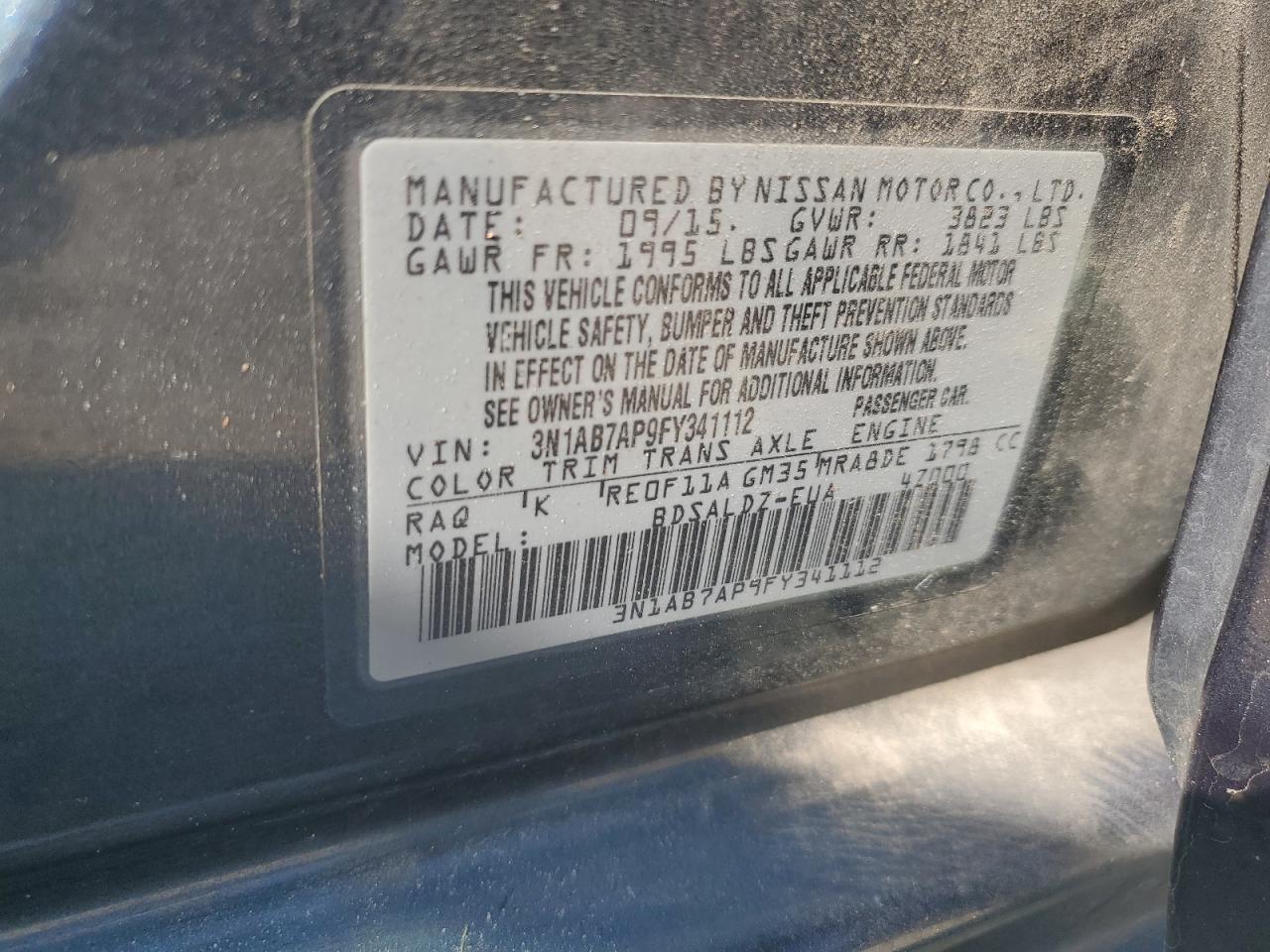 3N1AB7AP9FY341112 2015 Nissan Sentra S