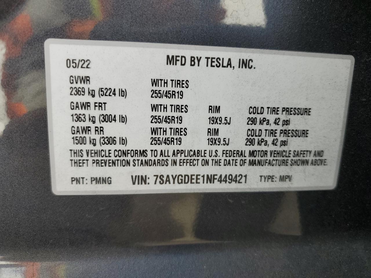 7SAYGDEE1NF449421 2022 Tesla Model Y