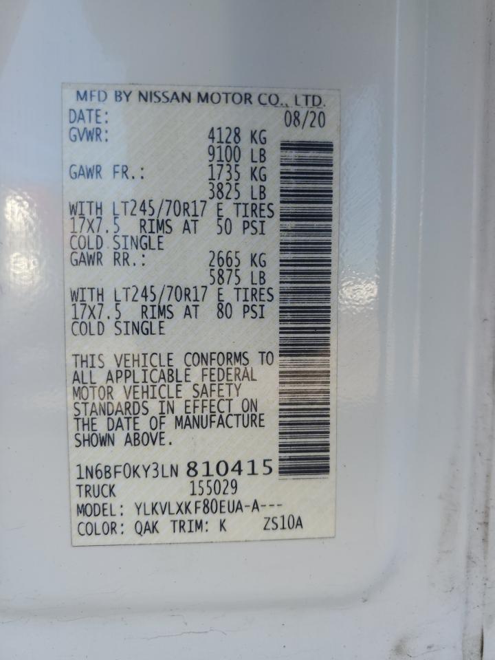 2020 Nissan Nv 2500 S VIN: 1N6BF0KY3LN810415 Lot: 75743984