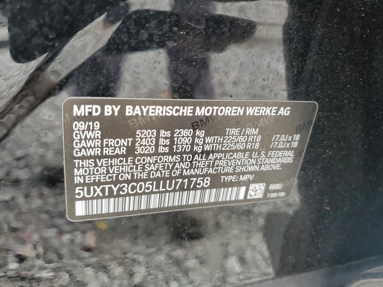 2020 BMW X3 Sdrive30I VIN: 5UXTY3C05LLU71758 Lot: 75199574